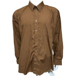 Y2K Enrico Rossini Button Up Dress Shirt XL Long Sleeve Brown Poly Cotton Office